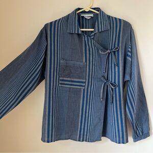 Vintage 80’s Striped Blue Tie Wrap Shirt 7/8